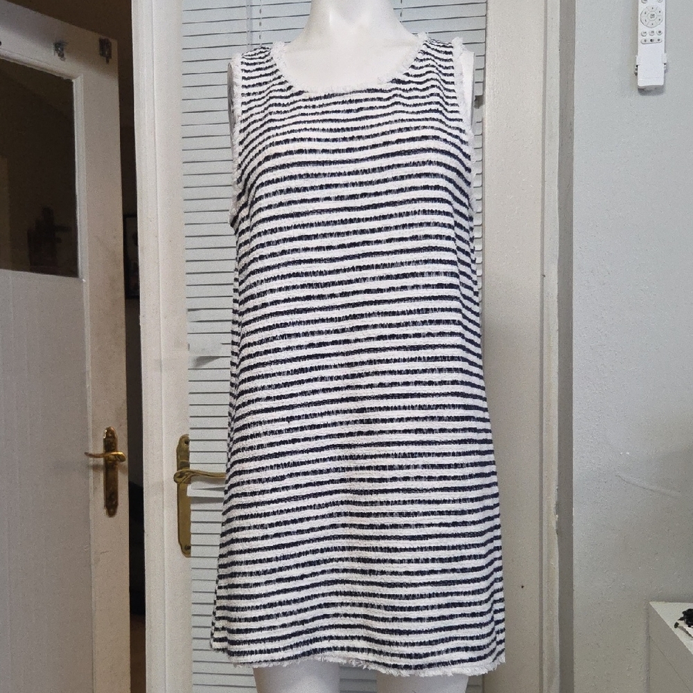 Green Envelope Black and White Striped Mini Dress